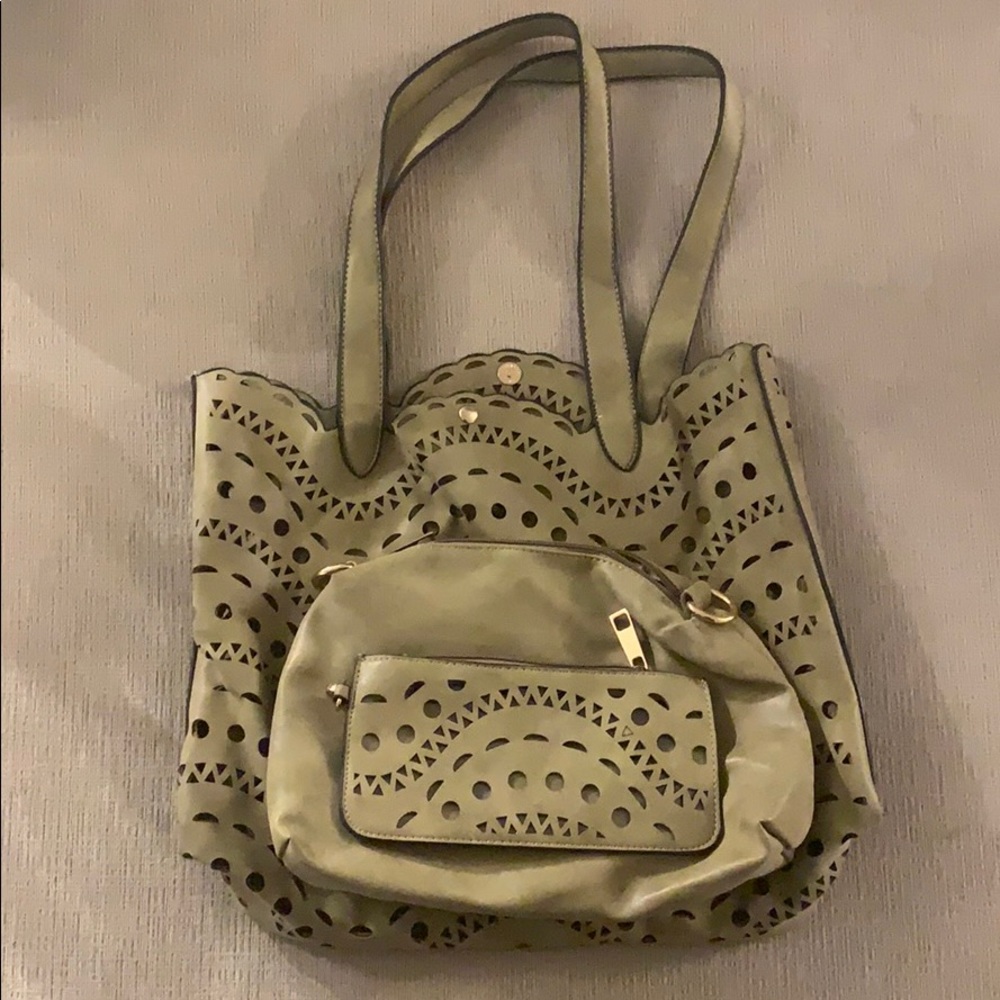 Eyelit toat with wallet and crossbody olive green